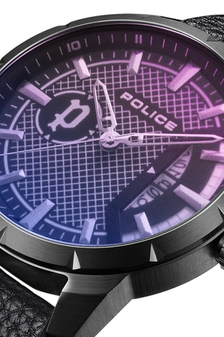 Montre à quartz en cuir et plaqué ion noir Neist
