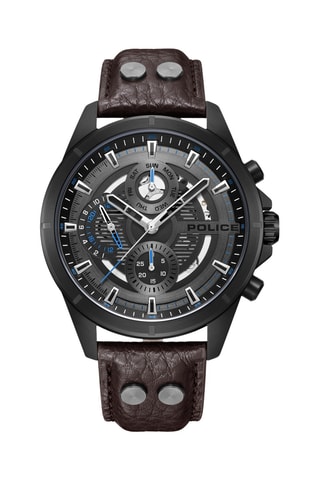 Montre à quartz en cuir Malawi - Marron foncé et noir