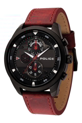 Montre à quartz en cuir et plaqué ion noir Marine