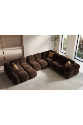Canapé d’angle droit panoramique Loretto - Marron - 5 places - Toucher velours