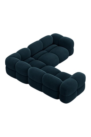 Canapé d’angle symétrique Loretto - Bleu pétrole - 4 places - Toucher velours