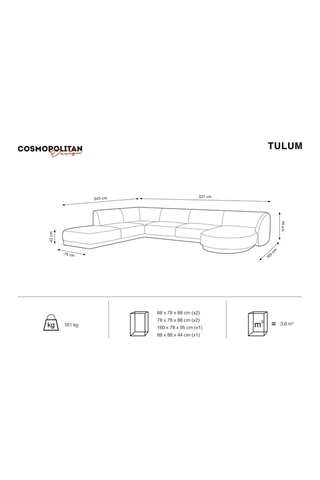 Canapé d'angle gauche panoramique Tulum - 
Bleu roi - 6 places - Tissu Tissu velours