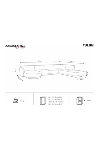 Canapé d'angle droit panoramique Tulum - Beige clair - 6 places - Tissu chenille