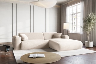 Canapé d'angle Nolio - Beige chiné - 4 places - En polyester - Toucher soie