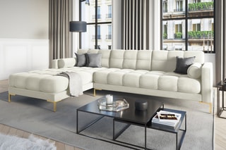 Canapé d'angle gauche Bali - Beige clair - 5 places - Toucher velours