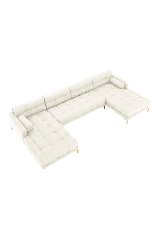 Canapé panoramique d'angle réversible Bali - Beige clair - 6 places - Toucher velours