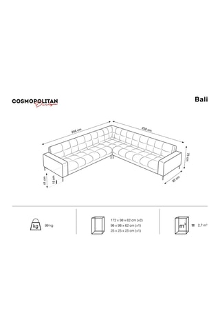 Canapé d'angle réversible Bali - Bleu roi et doré - 6 places - Tissu toucher velours