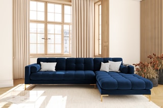 Canapé d'angle droit Bali - Bleu roi - 5 places - Toucher velours