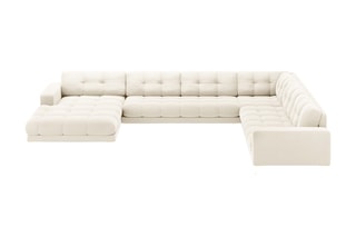 Canapé d'angle droit panoramique Bali - Beige clair - 7 places - Toucher velours