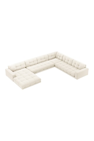 Canapé d'angle droit panoramique Bali - Beige clair - 7 places - Toucher velours