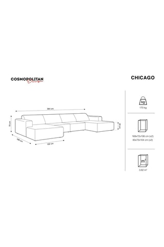 Canapé panoramique Chicago - Noir - 6 places - Tissus velours