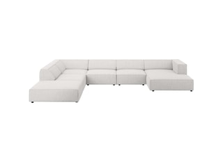 Canapé d'angle gauche panoramique Arendal - Gris clair chiné - 7 places - En tissu chenille 