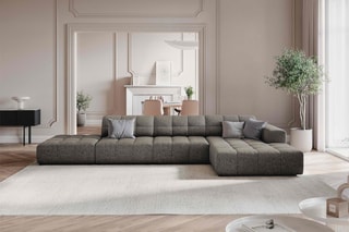 Canapé d'angle droit Chicago - Gris - 5 places - En tissu chenille