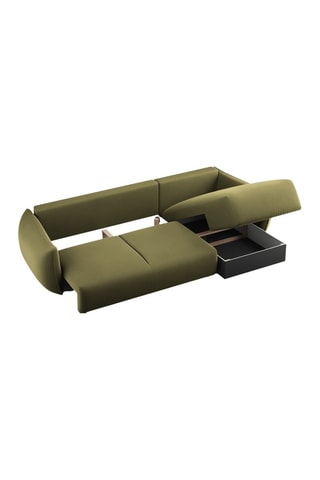 Canapé d’angle gauche convertible Matera - Kaki - 4 places - En tissu velours