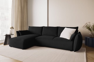 Canapé d’angle gauche convertible Matera - Noir - 4 places - En tissu velours