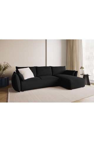 Canapé d’angle droit convertible Matera - Noir - 4 places - En tissu velours