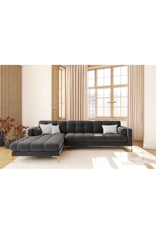 Canapé d’angle gauche Bali - Gris foncé - 5 places - Toucher velours