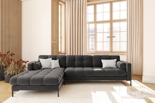 Canapé d’angle gauche Bali - Gris foncé - 5 places - Toucher velours