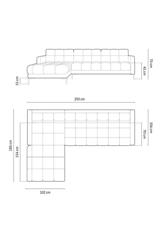 Canapé d’angle gauche Bali - Gris foncé - 5 places - Toucher velours