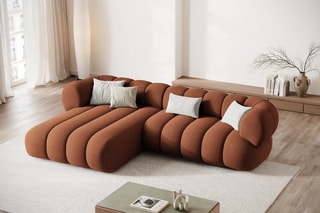 Canapé d’angle gauche Koge - Rouge brique - 5 places - En tissu chenille