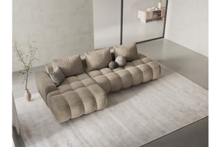 Canapé d’angle gauche convertible Linz - Beige clair - 3 places - En tissu velours