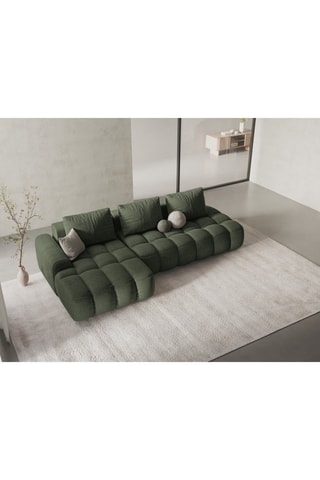 Canapé d’angle gauche convertible Linz - Vert olive foncé - 3 places - En tissu structurel