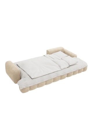 Canapé d’angle droit convertible Linz - Beige clair - 3 places - En tissu velours