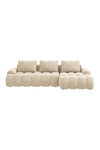 Canapé d’angle droit convertible Linz - Beige clair - 3 places - En tissu velours
