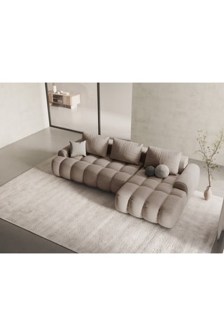 Canapé d’angle droit convertible Linz - Sable - 3 places - En tissu structurel