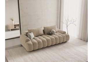 Canapé convertible Linz - Beige clair - 4 places - En tissu velours