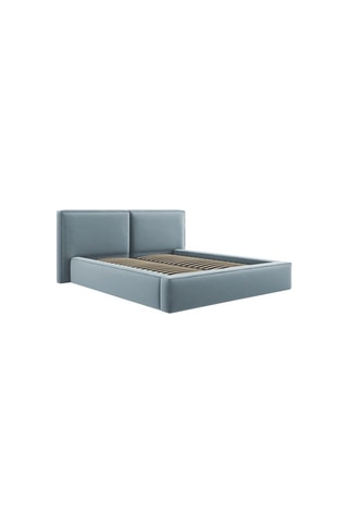 Lit-coffre avec sommier Arendal - Bleu clair - Toucher velours