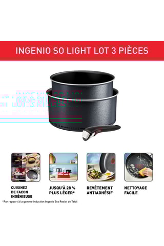 2 casseroles Ingenio So'Light et 1 manche amovible - 18 et 20 cm