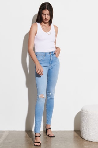 Skinny jeans met hoge taille - Lichtblauw