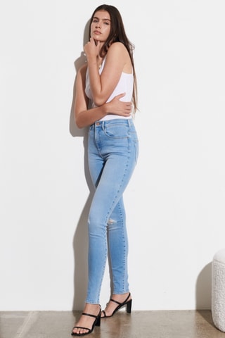 Skinny jeans met hoge taille - Lichtblauw