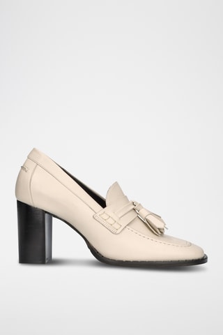Mocassins à talons en cuir - Beige