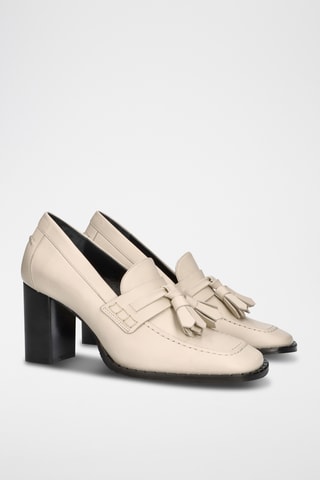 Mocassins à talons en cuir - Beige