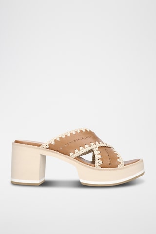 Mules à talons en cuir - Marron