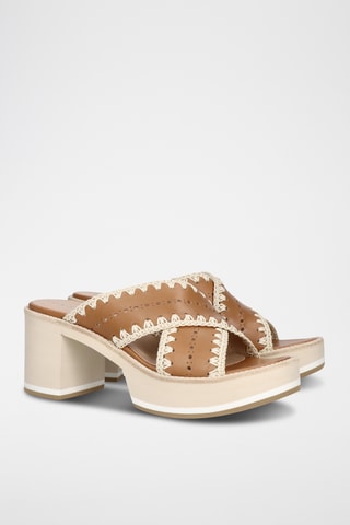 Mules à talons en cuir - Marron