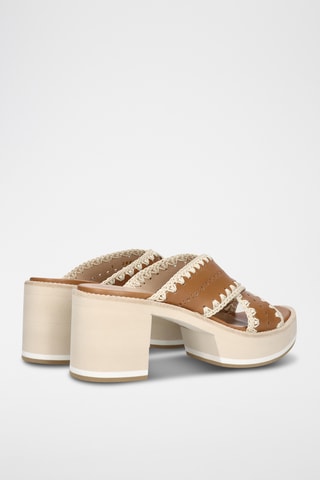 Mules à talons en cuir - Marron