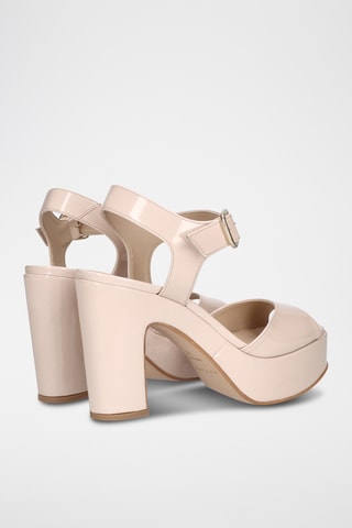 Sandales à talons en cuir verni - Beige