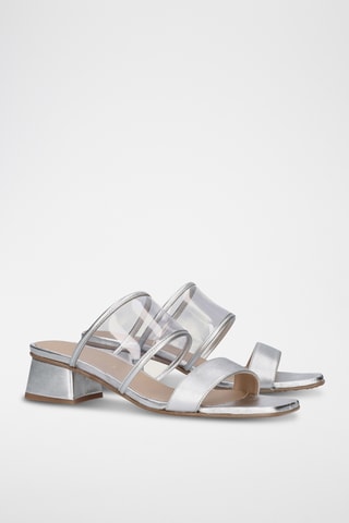 Mules à talons en cuir - Argenté