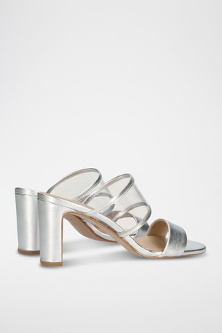 Mules à talons en cuir - Argenté