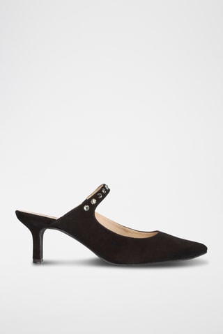 Mules à talons en cuir - Noir