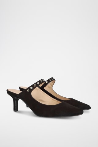 Mules à talons en cuir - Noir