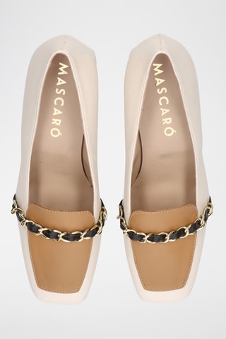 Mocassins à talons en cuir - Beige