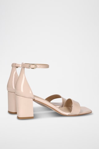 Sandales à talons en cuir verni - Beige