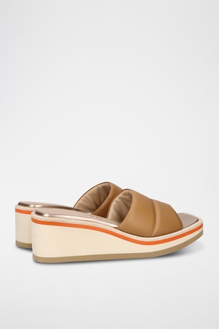 Mules compensées en cuir - Marron clair