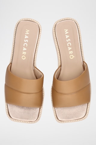 Mules compensées en cuir - Marron clair