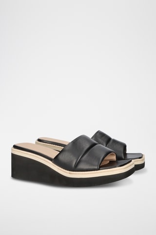 Mules plateformes en cuir - Noir