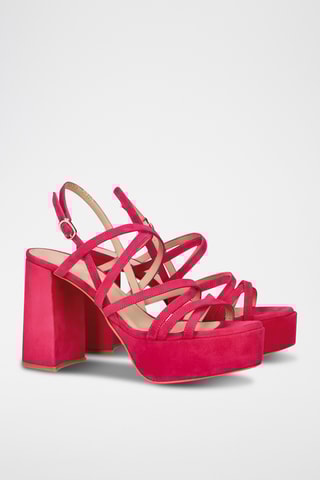 Sandales à talons en nubuck - Fuchsia